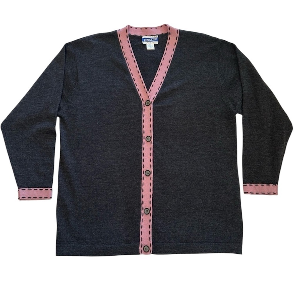 Pendleton Wool Button Up Cardigan Charcoal Grey with Topstitching